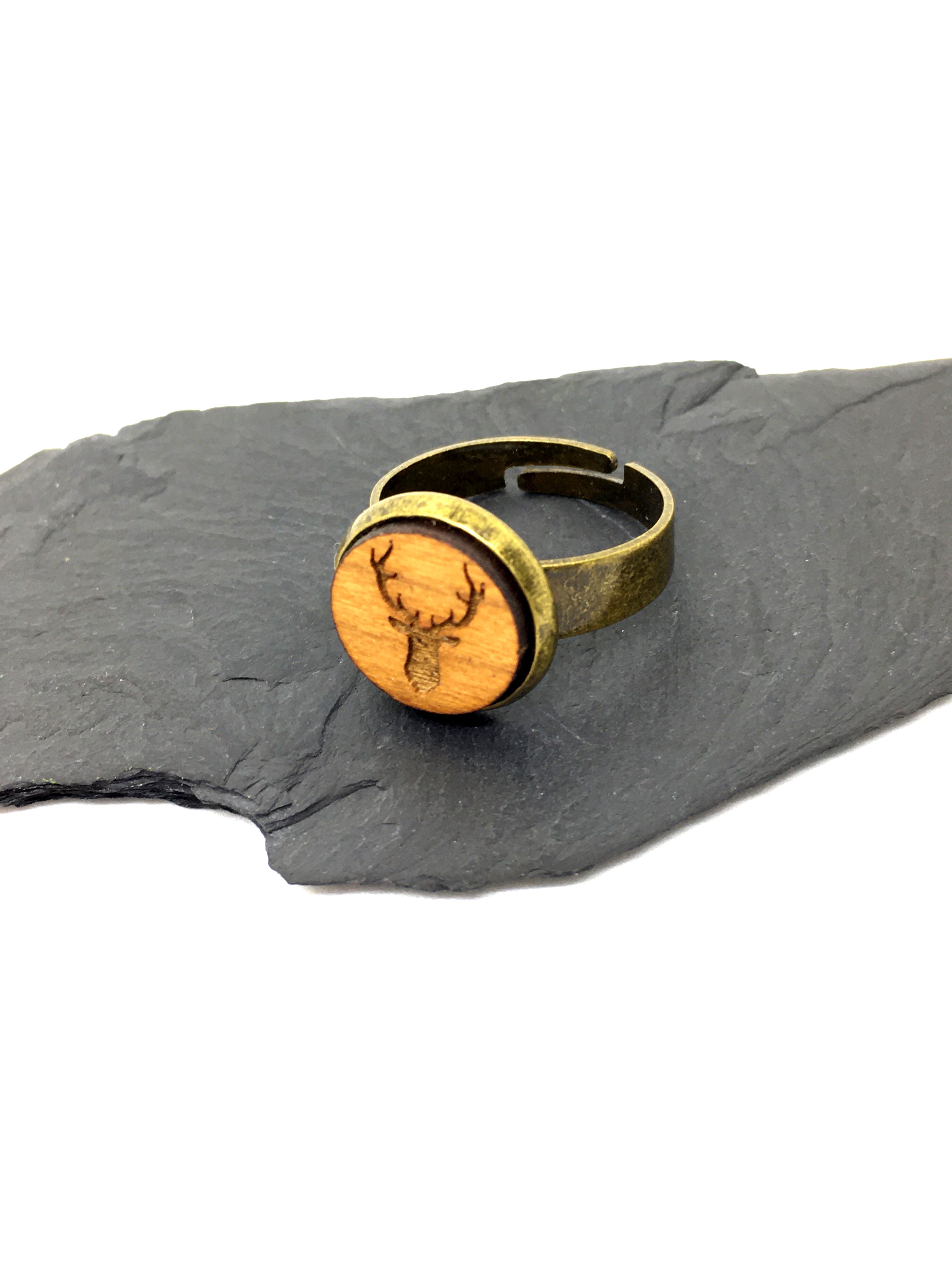 Ring Hirsch mit Holzinlay