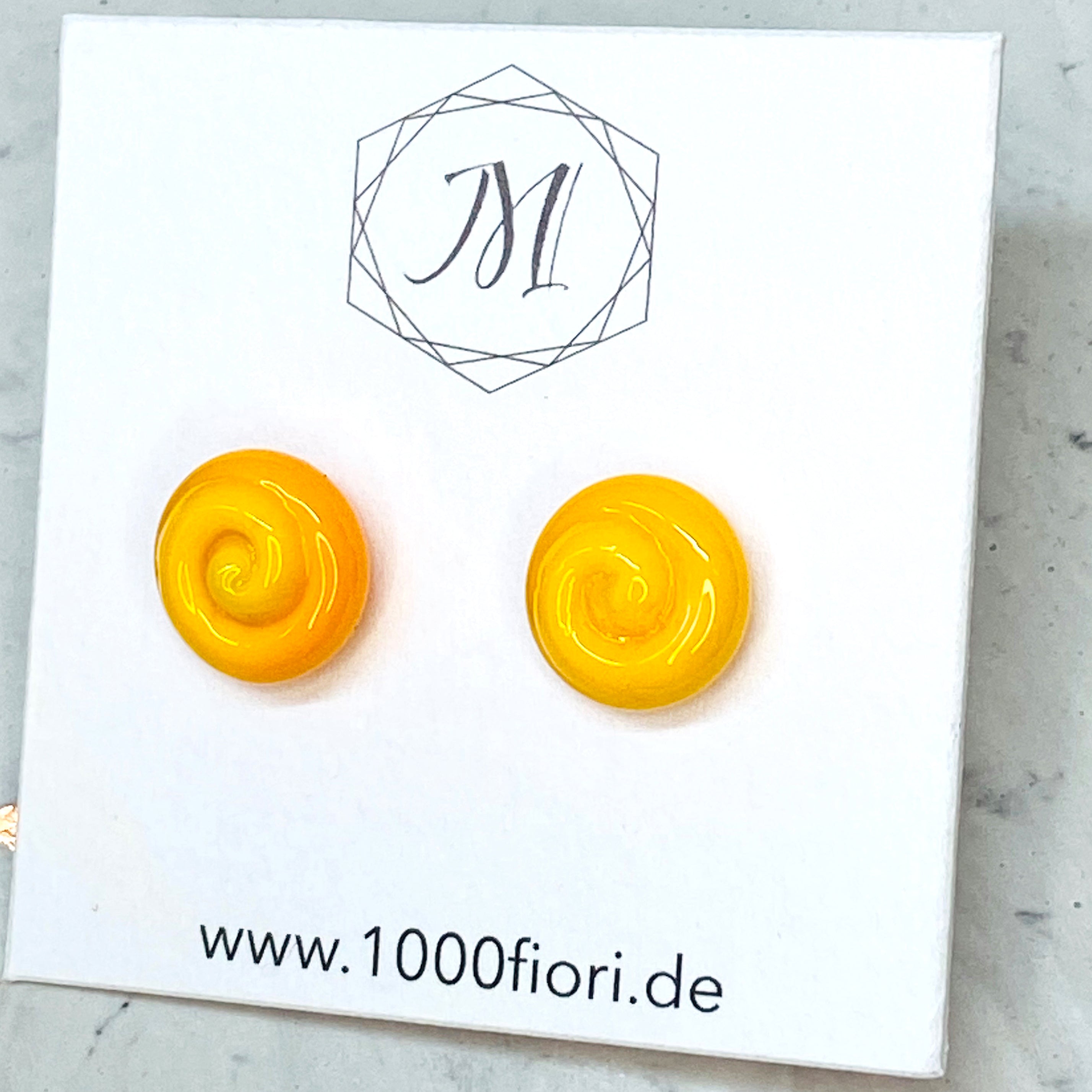 Ohrstecker aus Glas, orange Swirl