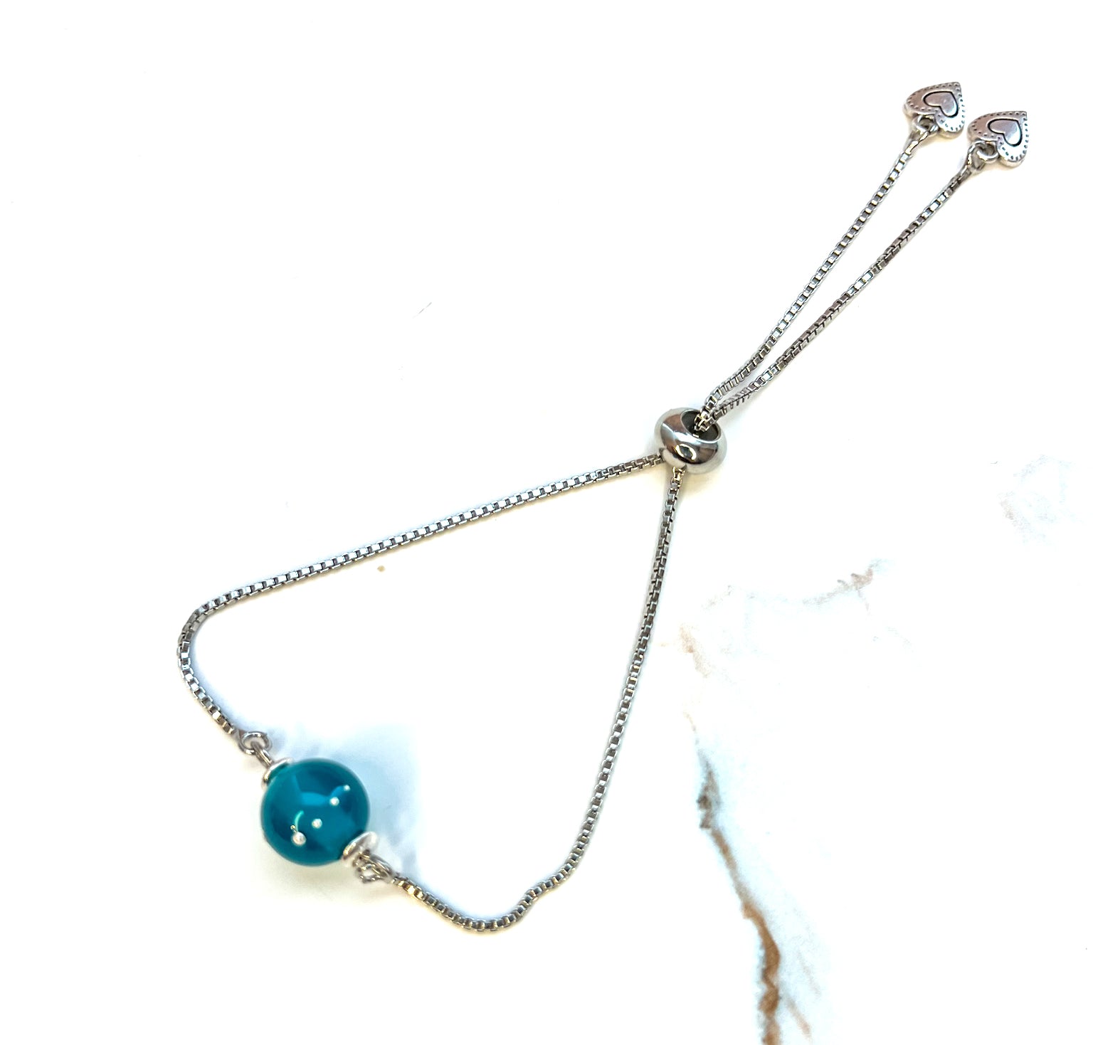 Armband mit Glasperle in Türkis, silber