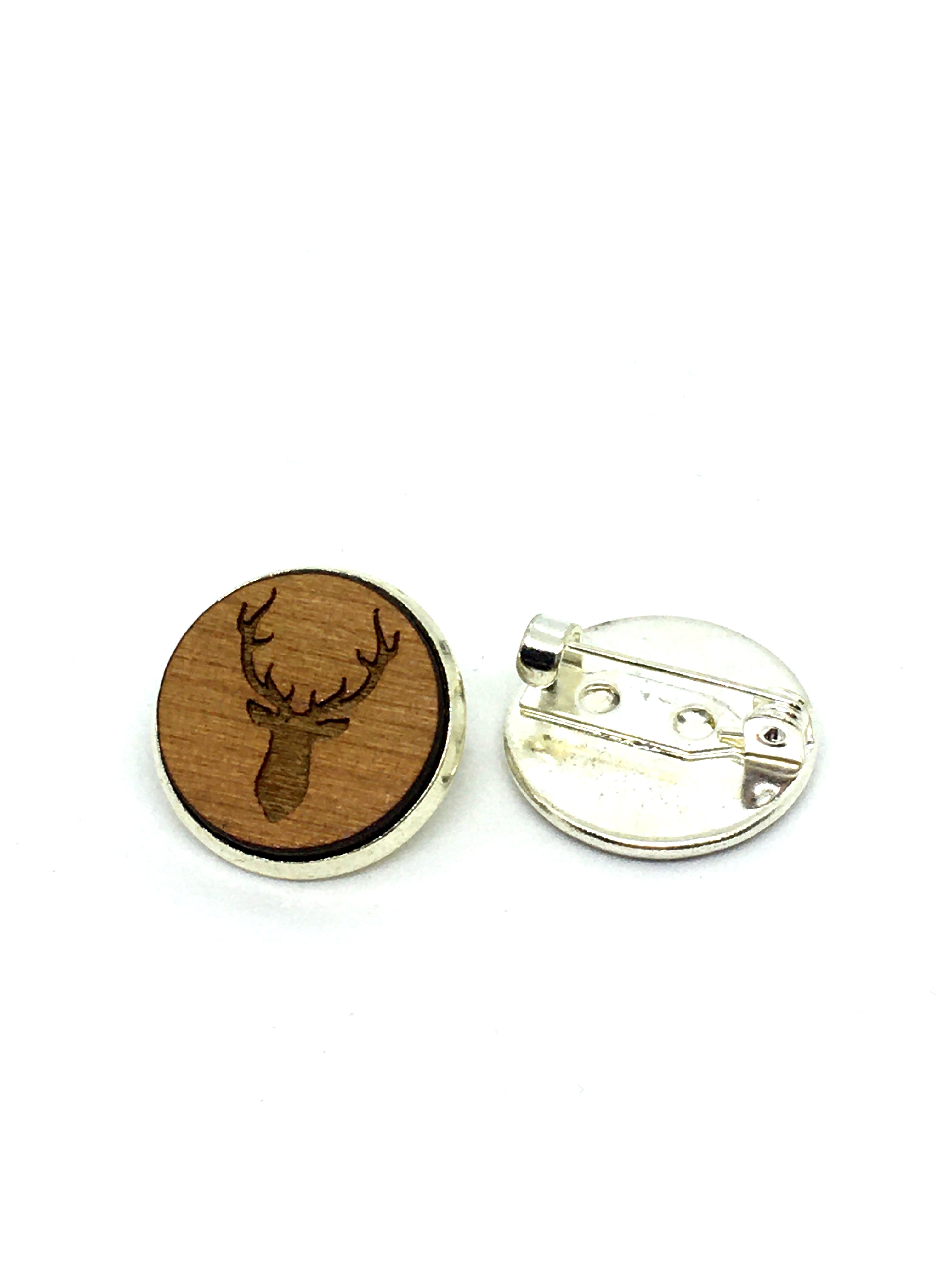 Brosche Hirsch mit Holzinlay
