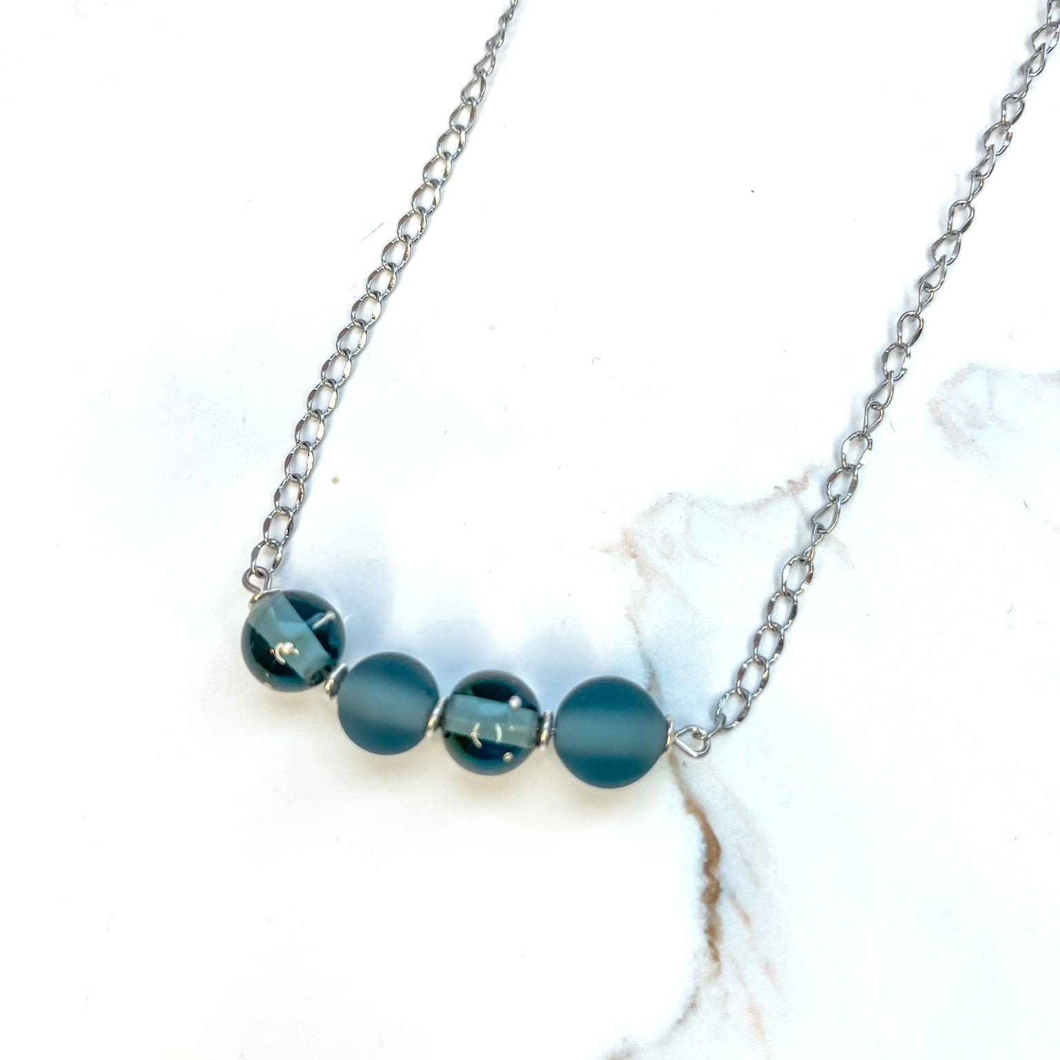 Halskette silber, graublau