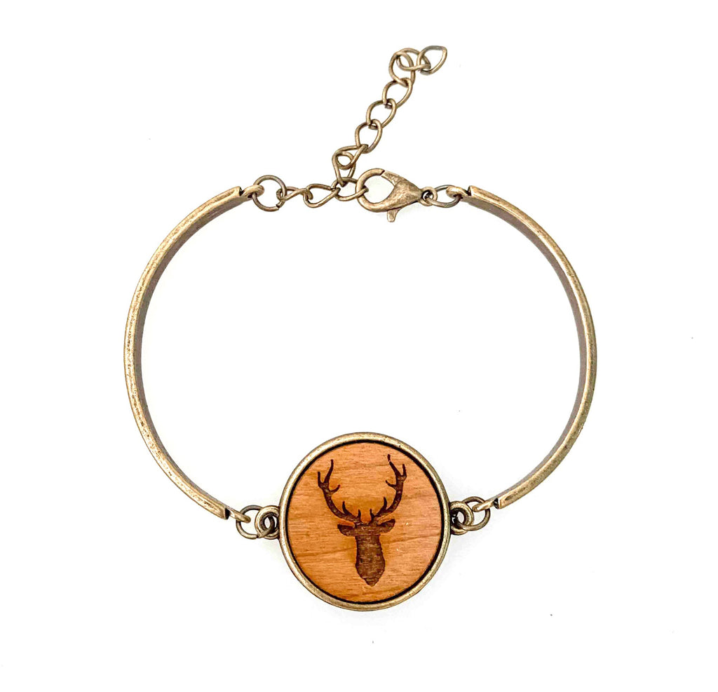 Armband Hirsch mit Holzinlay