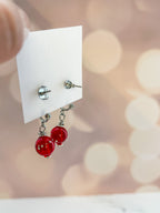 Creolen rot mit Glasperle, Edelstahl silber