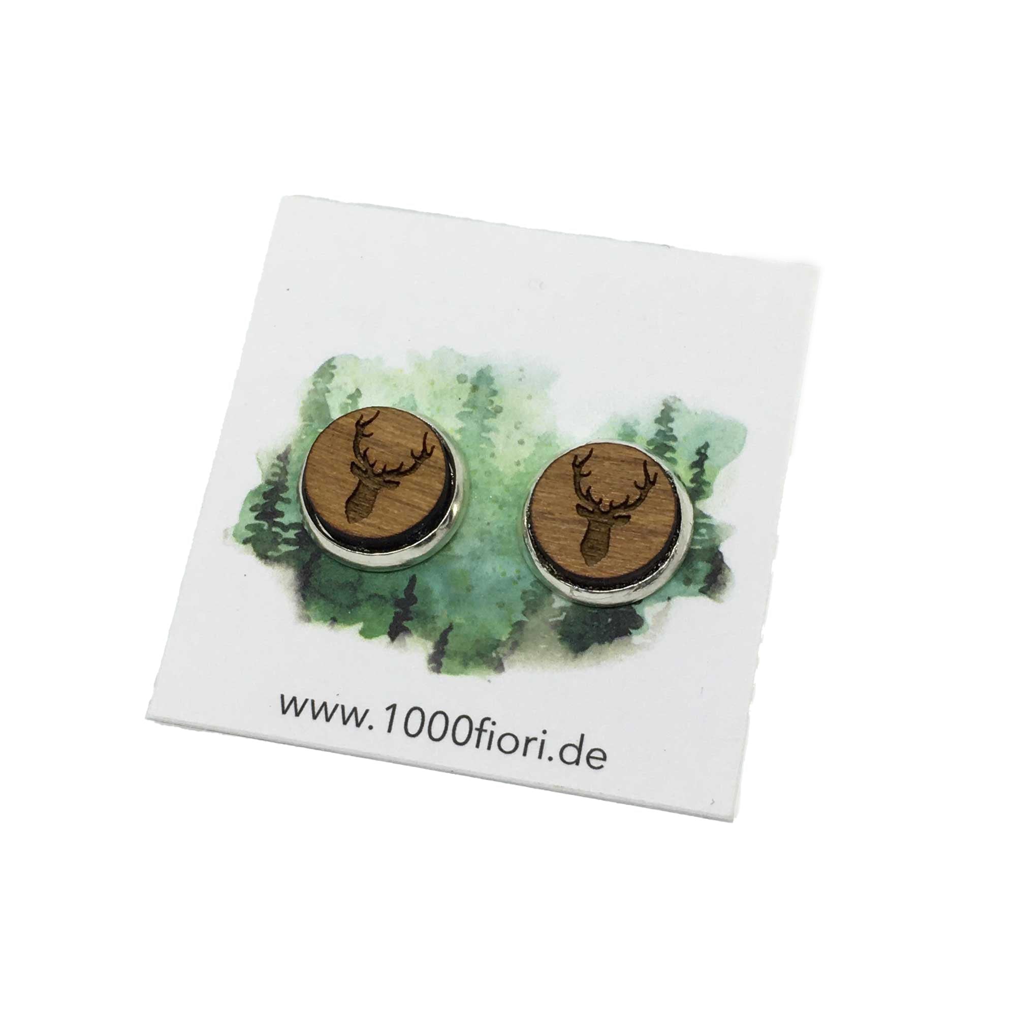 Ohrstecker Hirsch mit Holzinlay, 12 mm